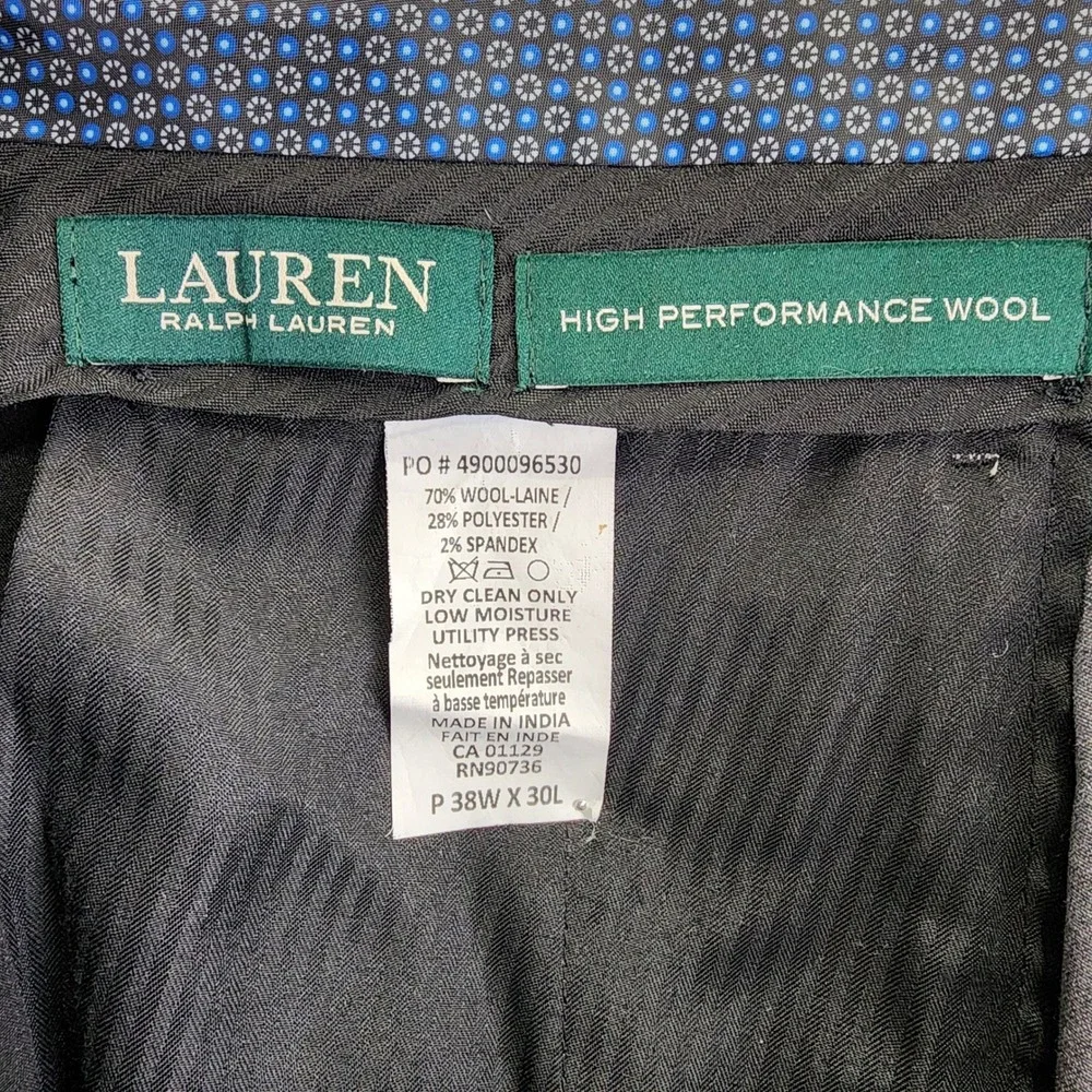 Lauren Ralph Lauren Performance Wool‎ Dress Pants Mens 38x30 Grey Pleated Cuff